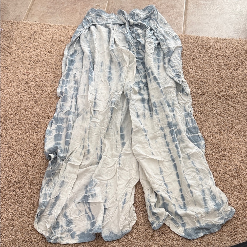 Wide Leg Tie-Dye Palazzo Pants - Light Blue